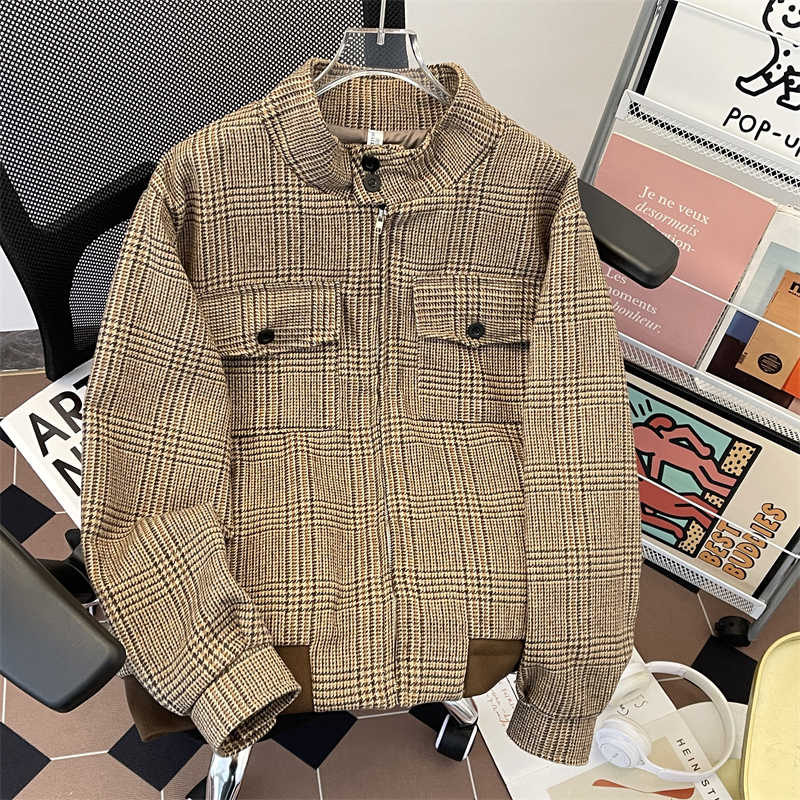 Harrington Jacket - Kadın Kahverengi Ekose Sonbahar Ceket Kaban