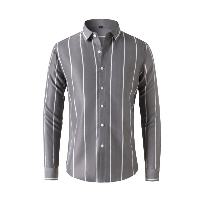 Men'S Fashion Clothing - Erkek Çizgili Elbise Gömlek Uzun Kollu