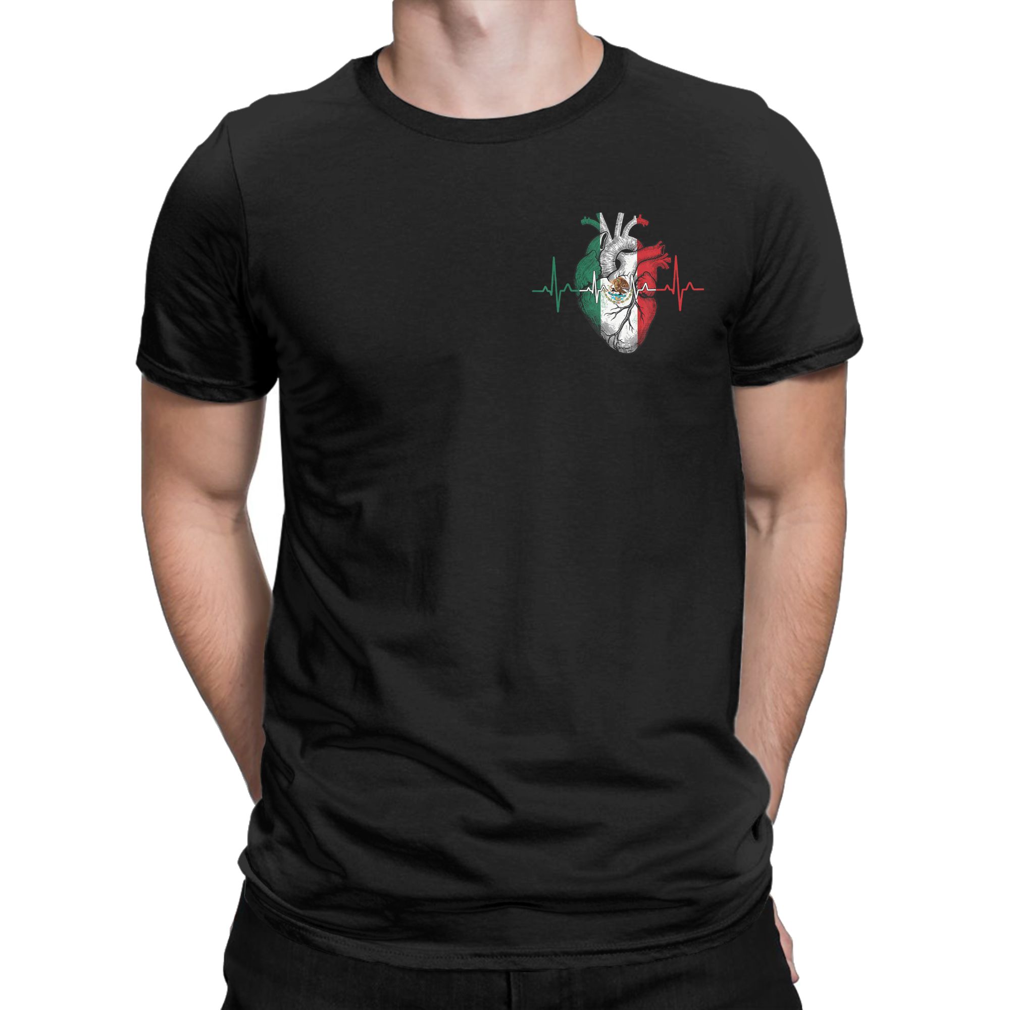 Mens Fashion Mexico - Erkek T-Shirt Meksika Bayrağı Kalp Meksika
