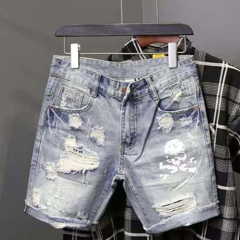 Jeans Pants Fashion Men - Yaz erkek yıpranmış boncuk delik dilenci