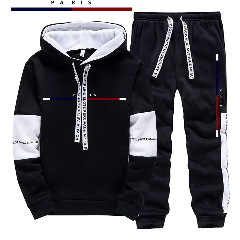 Mens Fashion Urban - Paris Modası Baskılı Erkek Takımı/Hoodie/Pantolon Sonbahar